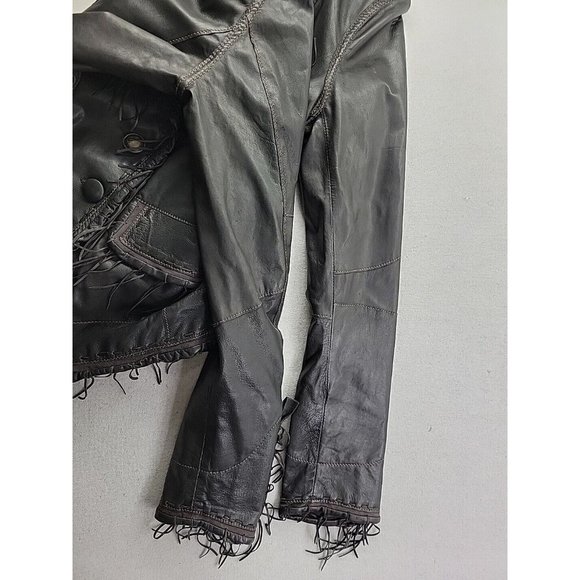 Scully Women's Leather Jacket Dark Brown Fringe Single Breasted Vintage Retro - Picture 7 of 9